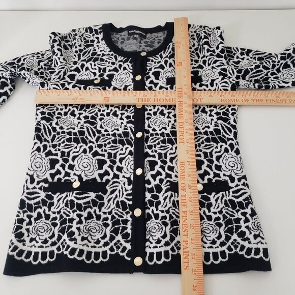 Karl Lagerfeld Floral Cardigan 3/4 Sleeves Knit Sweater Womens Size Medium - Picture 11 of 13